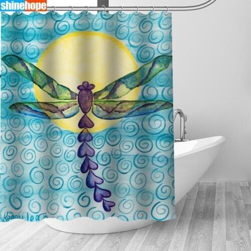 Dragonfly Paint Curtains Polyester Bathroom Waterproof Shower Curtain With Plastic Hooks 180X200cm