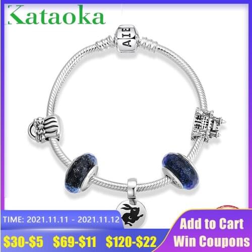 925 Silver Women Fashion Jewelry blue European Murano Glass Bracelets Pendant Original Fine Bracelet DIY