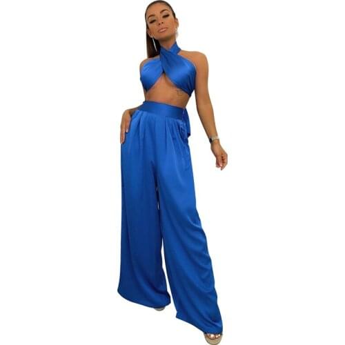 Women Sets European and American Fashion Women Sexy Crop Top Strapless Bandage Solid Color Casual Wide Leg Pants Sets Donsignet