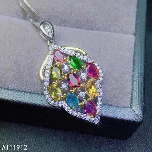 KJJEAXCMY fine jewelry natural Tourmaline 925 sterling silver women pendant necklace chain support test elegant