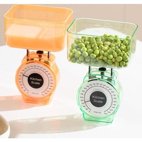 1pc Kitchen Mini Spring Mechanical Scale With Easy Read Dial Tray Home Food Baking Cooking Weighing Measuring Tools Random Color