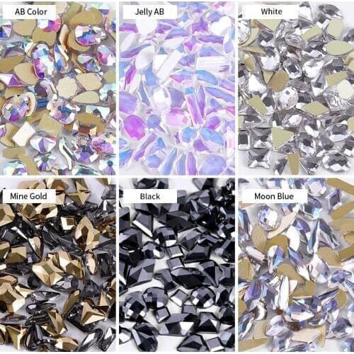 100pcs Mix Designs Crystal Nail Diamonds 3D Jelly AB Rhinestones Nail Art Decorations Glass Gems Jewelry Manicure Accessories