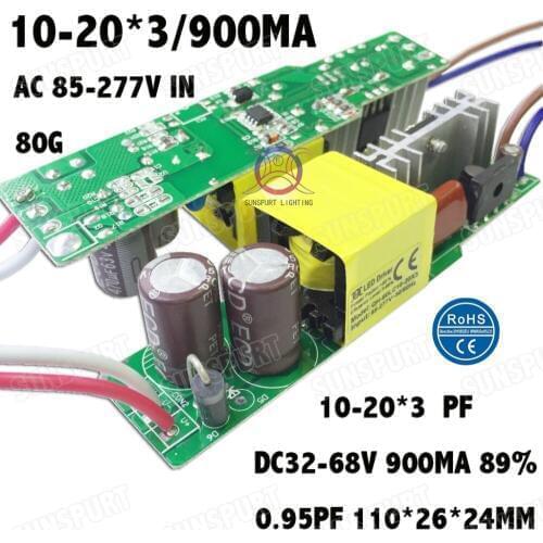 2 Pieces Isolation 60W AC85-277V LED Driver 10-20x3 900mA DC32-68V Constant Current LEDPower Supply For Floodlight Free Shipping