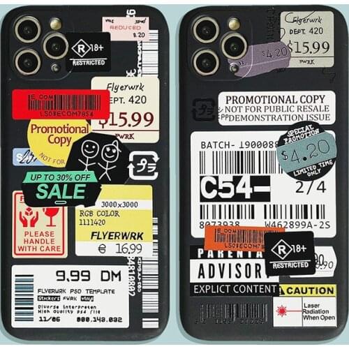 2021 Fashion Label Phone Case for iPhone 12 11 Pro Max 7 8 Plus X XR XS MAX Phone Cover Price Tag Case Soft Silicone Phone Cover