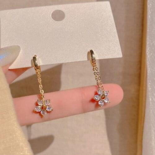 PERMIH Korean New Crystal Flower Drop Earrings For Women Fashion Tassel Zircon Earrings Vintage Elegant Ladies Earrings
