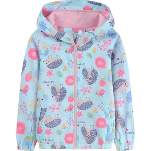 2021 Autumn Girls Jackets For Children Outerwear Cartoon Hooded Pattern Double Layer Cotton Lining Breathable Coats Kids Tops