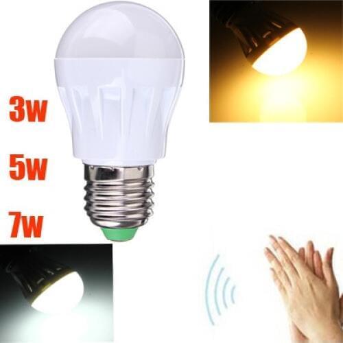220V E27 3W/5W/7W Sound and Light Control Auto Sensor Voice Detection 27 LED SMD White Warm White Spotlight Light Lamp Bulb
