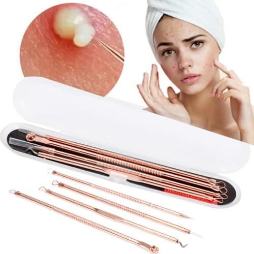 4 Pcs Tools Kit Stainless Steel Acne Extractor Remover Blackhead Pimple Needles Blemish Treatments Facial Pore Cleaner