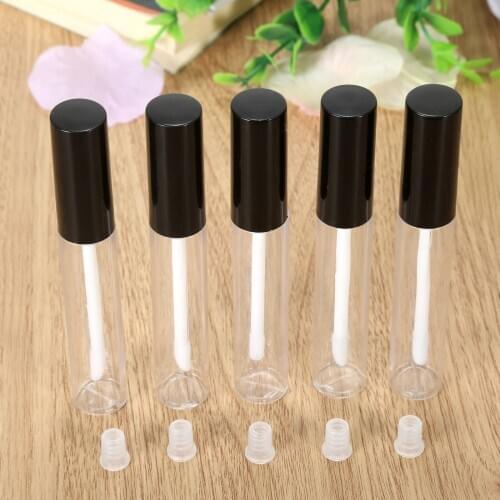 5pcs 10ml Lip Balm Bottles Empty Lip Travel Gloss Containers Cosmetic Container Bottle Gloss Tube DIY Refillable Bottling Black