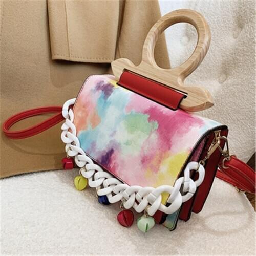 Acrylic Chain Shoulder Bag Wooden Handle Handbag Luxury 2020 Trendy Multicolor Crocodile Pattern Small Square Bag Crossbody Bags