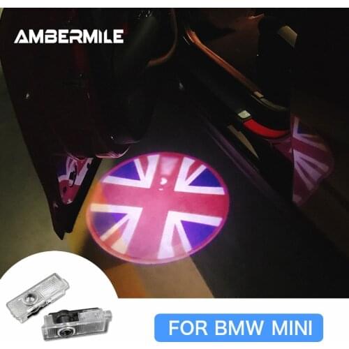 AMBERMILE 2PCS for Mini Cooper One JCW R55 R56 R60 F60 Countryman Accessories LED Car Door Shadow Light Laser Logo Welcome Light
