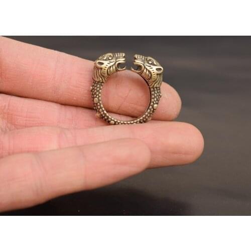 Antique copper leopard head ring, brass ring accessories, exquisite copper ring