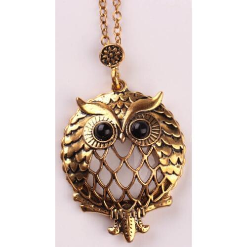 New Design Antique Gold Chain Pendant Necklace Magnifying Glass Necklace Owl Pendant Necklace Retro Bijoux For Gift