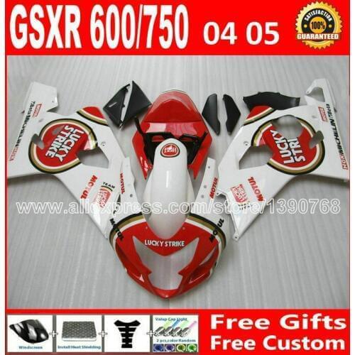 Free for 2004 2005 SUZUKI GSXR 600 750 white glaring red fairing K4 custom RIZLA version gsxr600 HKN 04 05 GSX R750 bodywork 893