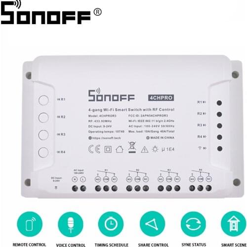 Sonoff 4CH Pro R3 Wifi Switch 220V/Module 4 Gang 433Mhz RF Control Wireless Switch Smart Home Automation For Alexa/Google Home