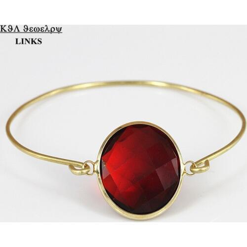 Mix Color Bezel Faceted Quartz Stone Bangle Crystal Gem Glass Stone Round Beads Gold Wire Wrapped Bracelet Pulseras Mujer