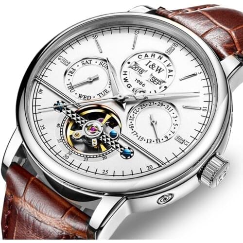 Perpetual Calendar Automatic Watch Men CARNIVAL Waterproof Mens Watches Top Brand Luxury Tourbillon Mechanical Watches Mens 2021