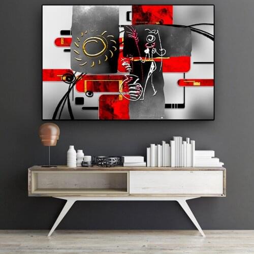 Black Red Abstract African Figure Geometry Oil Painting on Canvas Posters and Prints Cuadros Wall Art Picture for Living Room