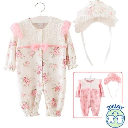 Newborn Girl Floral Romper With Bernat Baby Girl Lace Jumpsuit Overall Princess Sleepping Bag Birthday Gift Infant Clothes 3m 6m