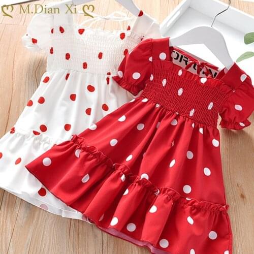 Baby Summer New Clothing Kids Girls Fashion Shortsleeve Polka Dot Dress Stylish Elastic Dress for Children Baby Girls 1-7years