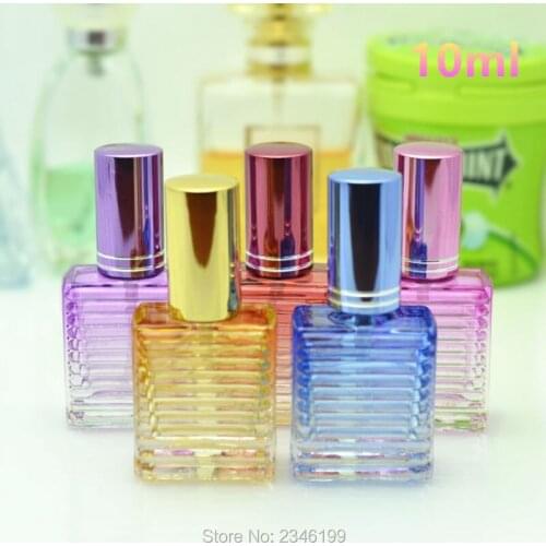 10ML 30pcs/lot Glass DIY Spray Perfume Bottle, Empty Cosmetic Liquid Refillable Container, Colored Glass Essential Oil Package