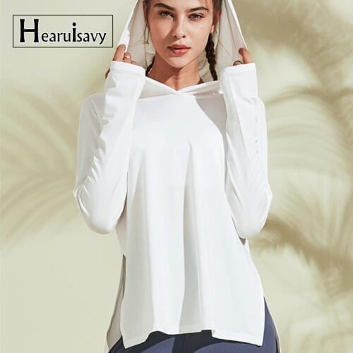 Hooded Training Running T-shirt Loose Fitness Clothing Gym Female Breathable Quick-dry Long Sleeved Yoga shirt Top Women Tees