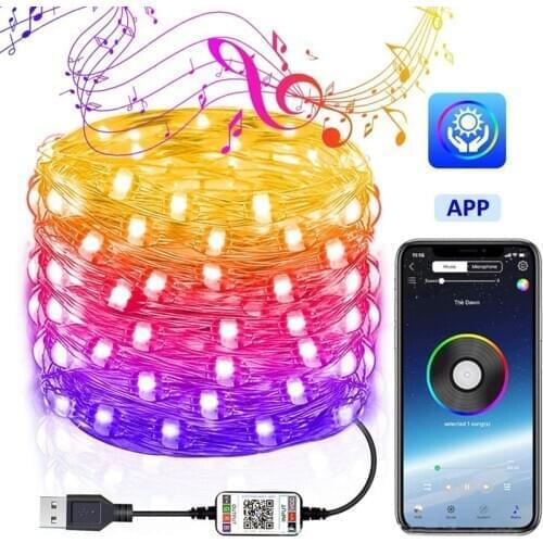 RGB Christmas String Lights App Remote Control LED Fairy Lights Copper String Light New Year Xmas Tree Party Decoration Ornament