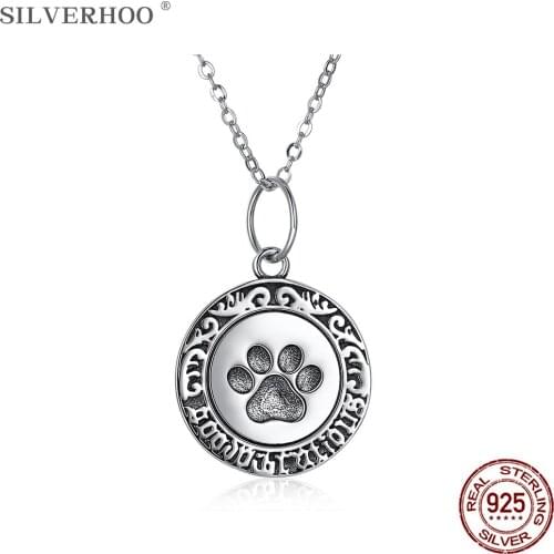 SILVERHOO Necllace For Women 925 Sterling Silver round Cat Paw Pendant Anniversary Jewelry Send Girlfriend Birthday Gift Hot