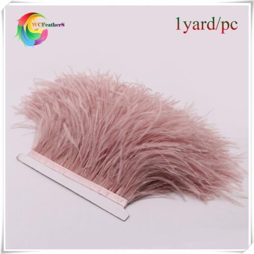 Hot sale dyed leather pink ostrich feather fringe trims1yard per lot natural ostrich feather ribbon trim for skirt costume dress