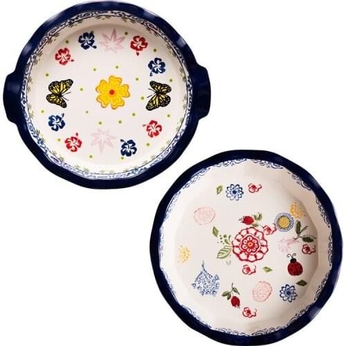 Ceramic Dinner Plate Pizza Plate for Oven 12inch Large Size Colorful Pizza Pattern Dish Round Tableware