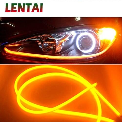 LENTAI For Lada granta vesta Mitsubishi asx lancer Alfa Romeo 159 147 1Set 60CM Car LED DRL Strip Light White+Yellow turn signal