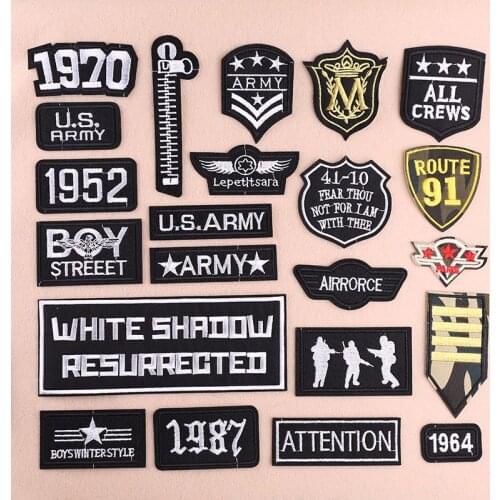 Fashion Letter Patches Set Embroidered Cloth Sticker Black Badge For Men Hot Heat Transfer DIY Iron Sew On Clothing Bag Shoes