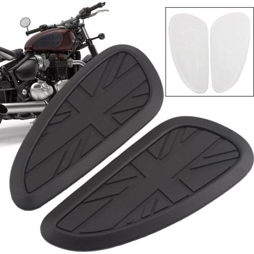 Motorcycle Universal Retro Cafe Racer Gas Fuel tank Pad Rubber Sticker Protector Knee Grip Decal Black Rubber UK Flag Logo