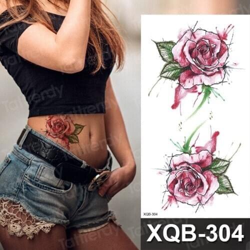 Rose tattoo stickers women lotus flower tattoo body art unique purple flowers on belly hand armband wrist tattoo water transfer