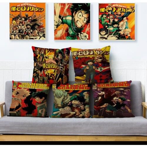 Japan Anime My Hero Academia Print Pillowcase Retro Pattern Sofa Polyester Cushion Cover Kid Gift Home Decor Pillows Cases