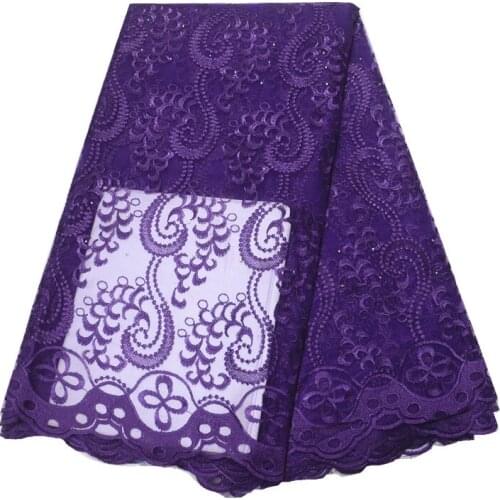 Latest purple french lace nigerian lace fabrics with stones tulle net tissue african fabric high quality lace fabric