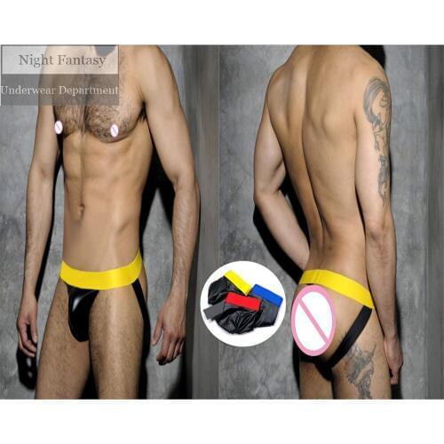 Brand New Style Mens Sexy Leather Jockstrap Mens Erotic Sex Panties Latex Mens G-strings Elastic Male Thongs Gay Sexy Underwear