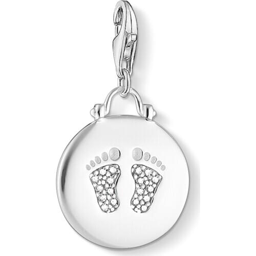 Disc Baby Footprint Charm Pendant Europe Style 925 Sterling Silver Jewelry Accessories For Women Men Gift Fit Bracelet Necklace