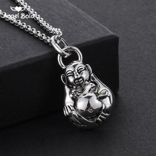 Charm Titanium Buddha Necklace Pendants Jewelry Buddhist Link Chain Necklace Vintage China Style Pendant Female Lotus Pendants