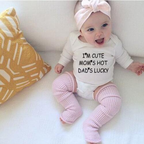 Baby Boy Girl Clothes I'm Cute Moms Hot Dads Lucky Long Sleeve Infant Jumpsuit Newborn Baby FunnyRomper Outfit
