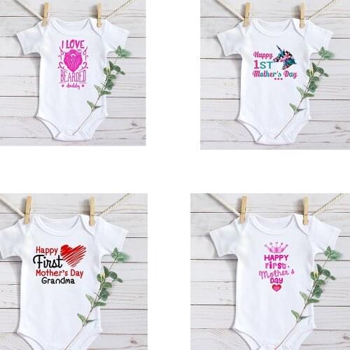 Fathers Day clothes I Love Daddy baby bodysuit I love My Bearded print outfits Funny mothers day Baby Bodysuit