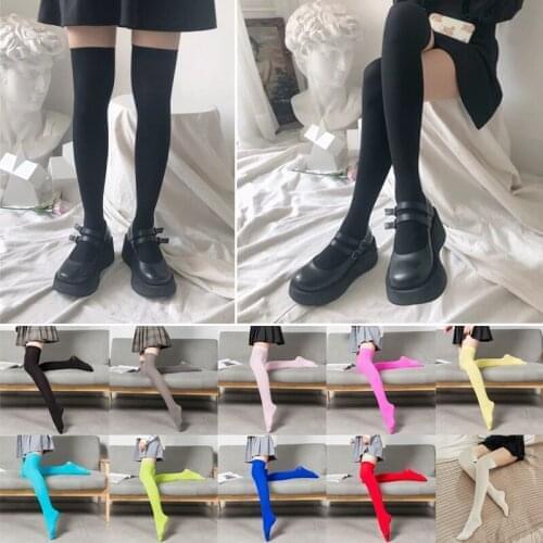 Solid Color High Stretch Over-the-knee Velvet Stockings Women Japanese Sweet Style Thigh High Elastic Long Stockings Black White
