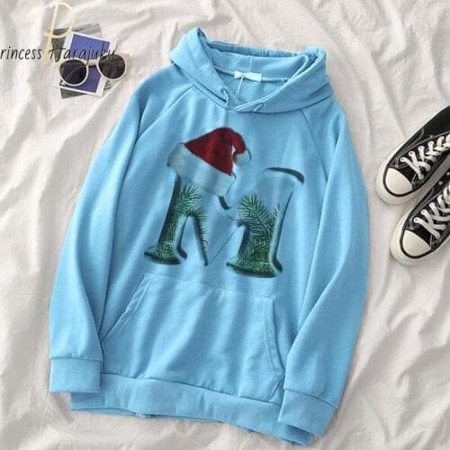 Fall/Winter Harajuku Christmas Letters Couple Sweatshirt Cartoon Print Ladies Hoodie Korean Fashion Street Women Pullover Hoodie