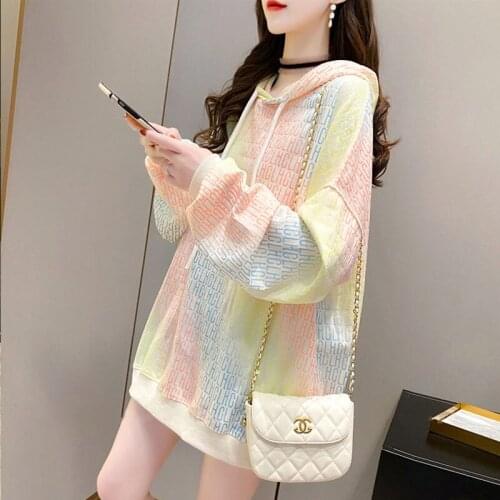 Autumn Style Korean Street Hooded Gradient Sweater Womens Print Casual Pullover Jacket Ladies Harajuku Fashion All-match Top