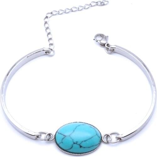 Oval Crystal Glass Dyed Natural Stone Bracelet Bangle Brand Jewelry for Women