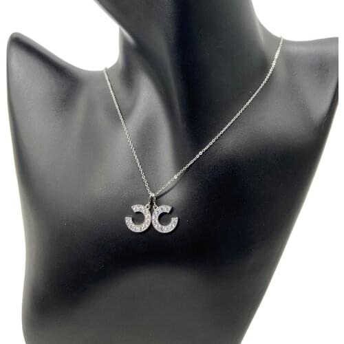 New Letter Double C-shaped Necklace Women Crystal Rose Gold Silver Necklace Simple Fashion Jewelry Valentines Day Gift