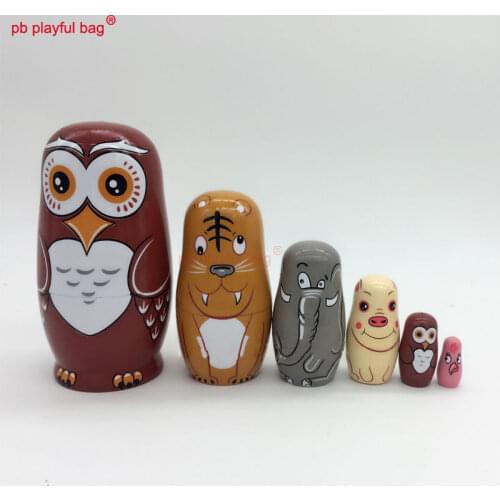 PB Playful bag Six story owl animal Russian dolls wooden toy set Valentines Day gift exquisite art features decorations HG48