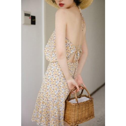 2021 Summer French Temperament Sexy Travel Fairy Holiday Off Shoulder Large Open Back High Waist Dress
