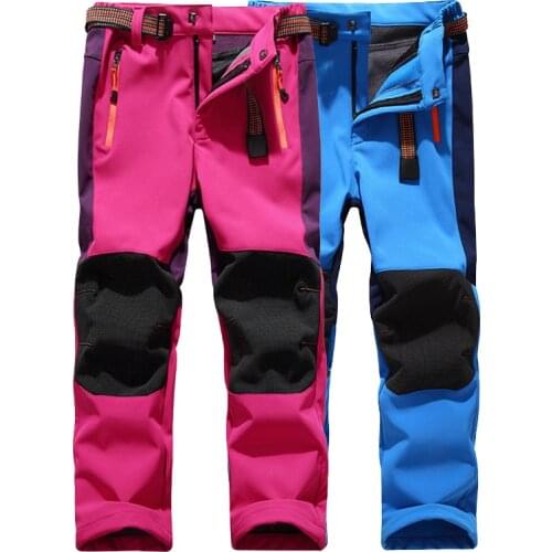 Boys Girls Hiking Pants Kids Winter Warm Leggings Children Waterproof Fleece Softshell Trousers For Ski Trekking