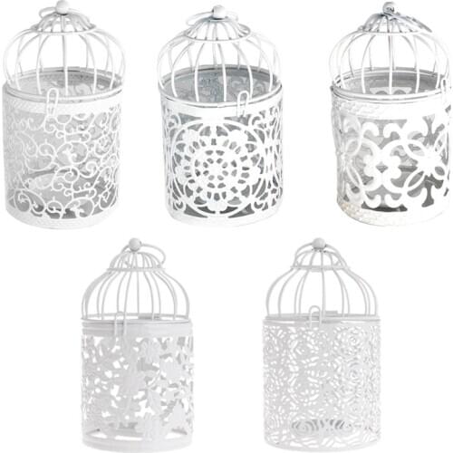 Hollow Holder Candlestick Tealight Hanging Lantern Bird Cage Vintage Wrought New
